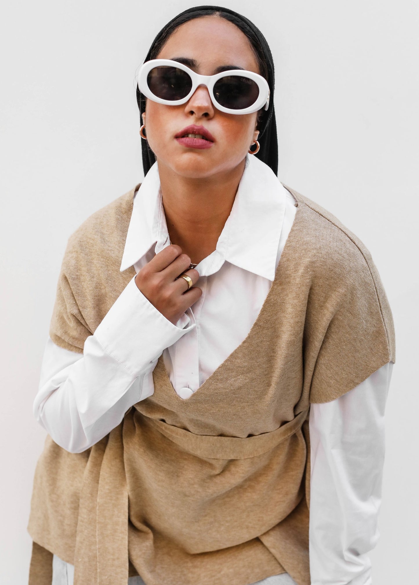 Oversized Knit Vest Beige