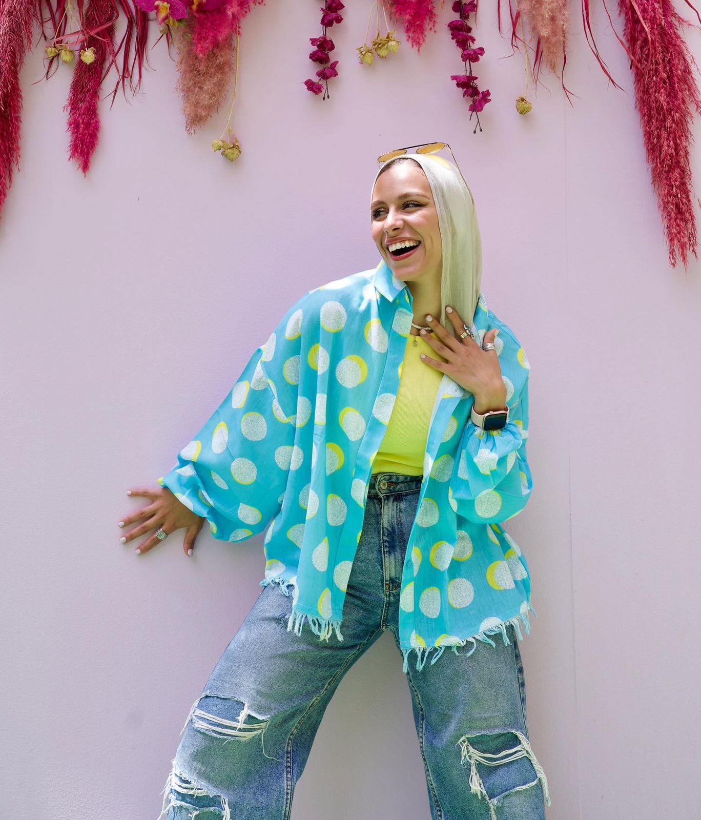 Linen Fringes Shirt - Polka Dots Aqua