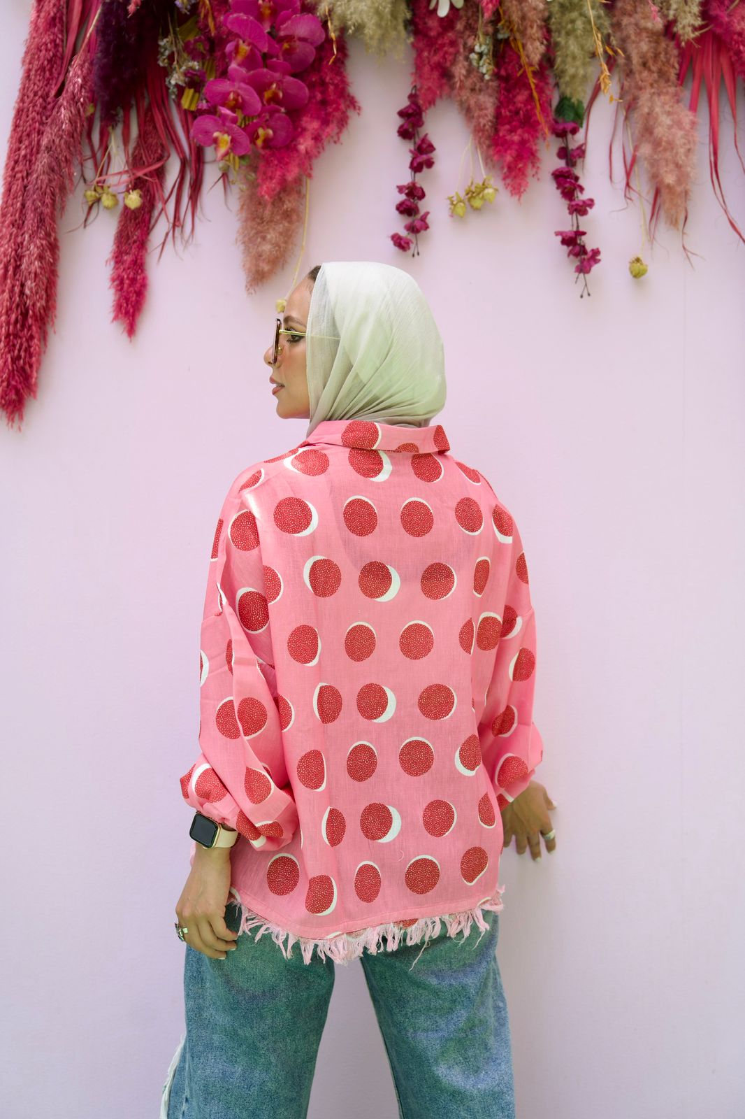 Linen Fringes Shirt - Polka Dots Red