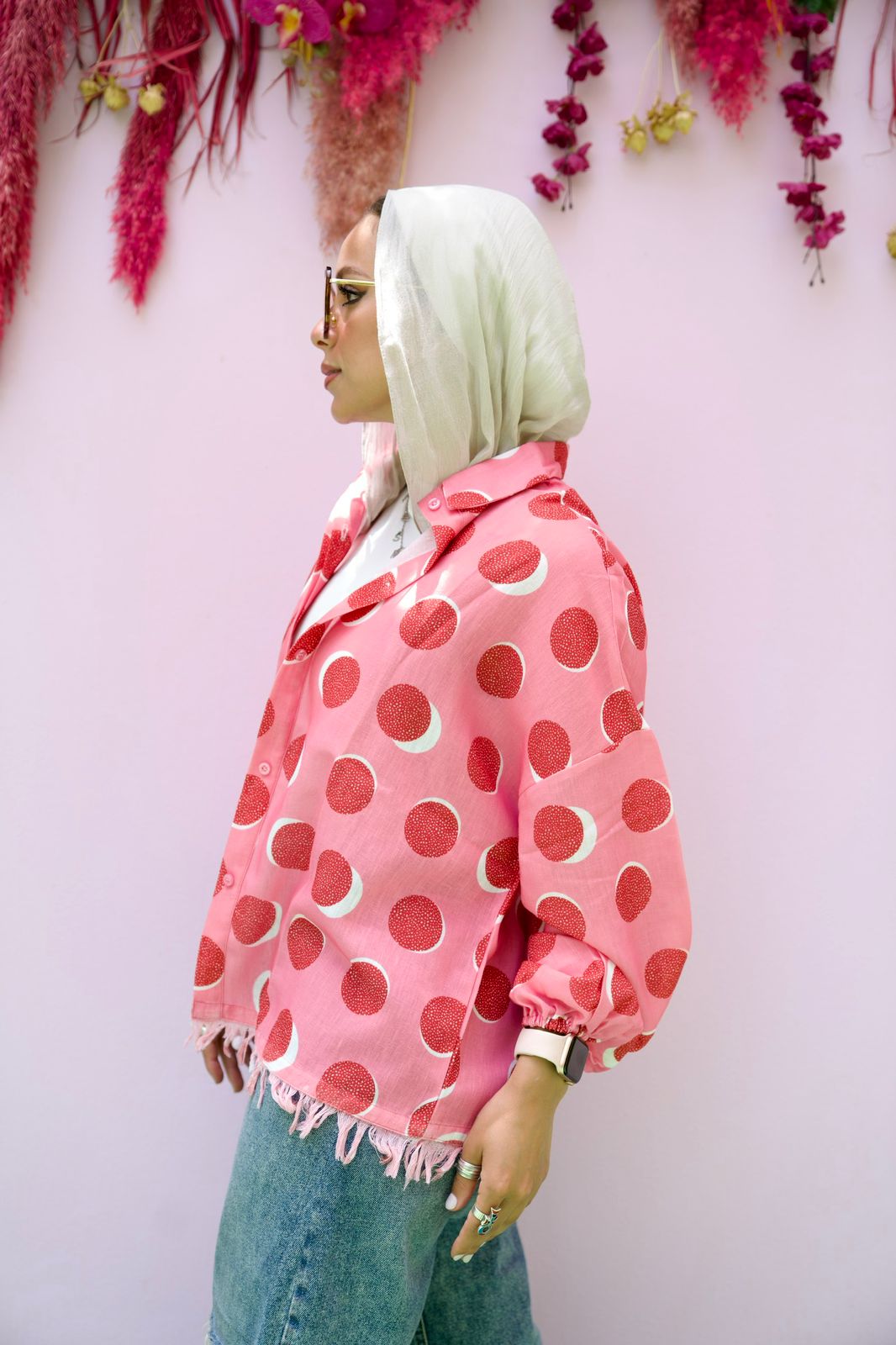 Linen Fringes Shirt - Polka Dots Red