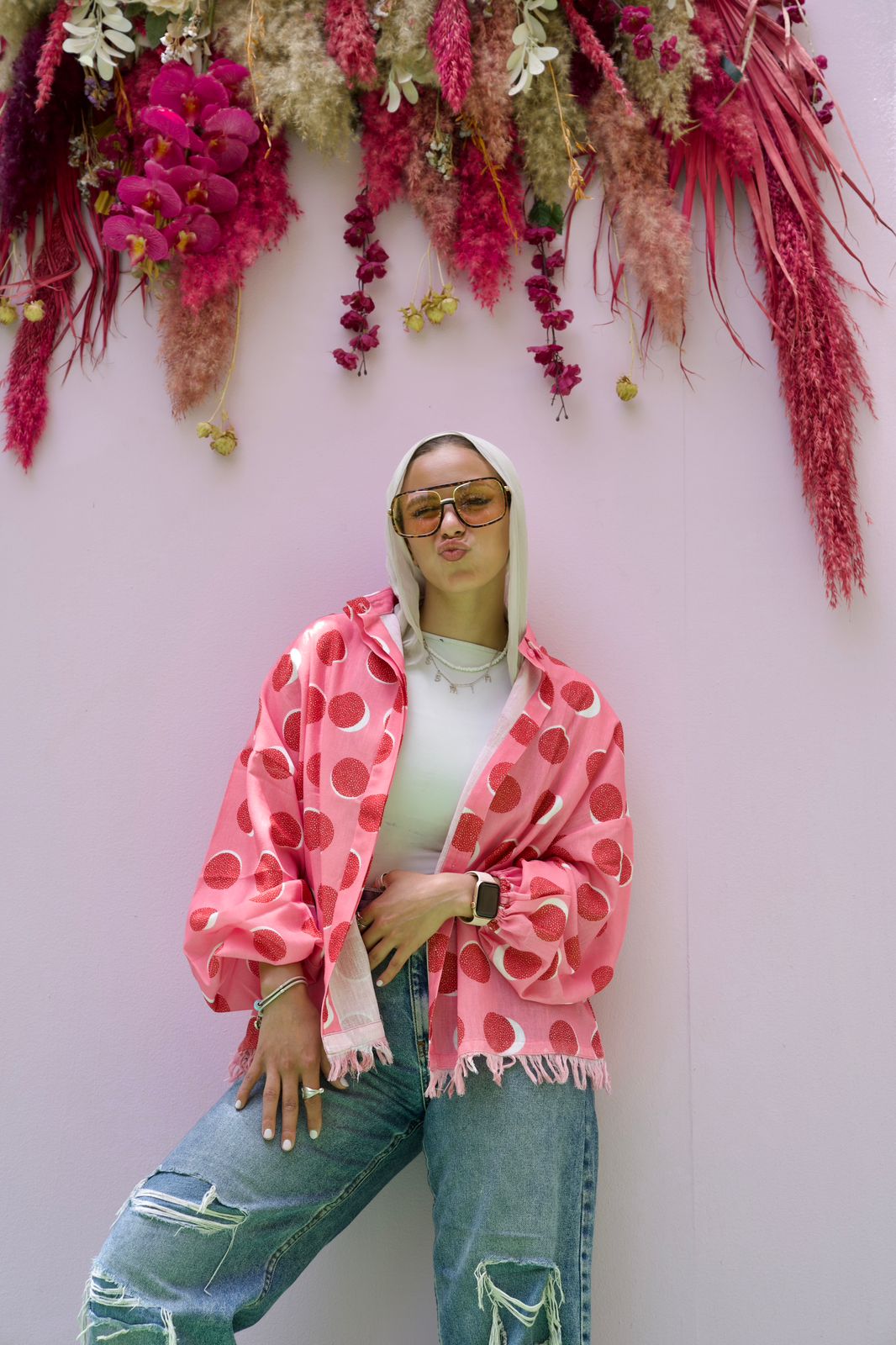 Linen Fringes Shirt - Polka Dots Red