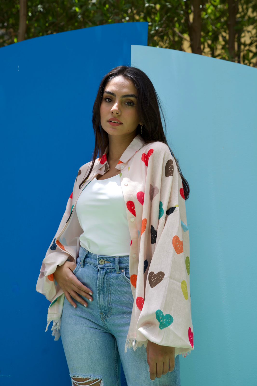 Linen Fringes Shirt - Hearts