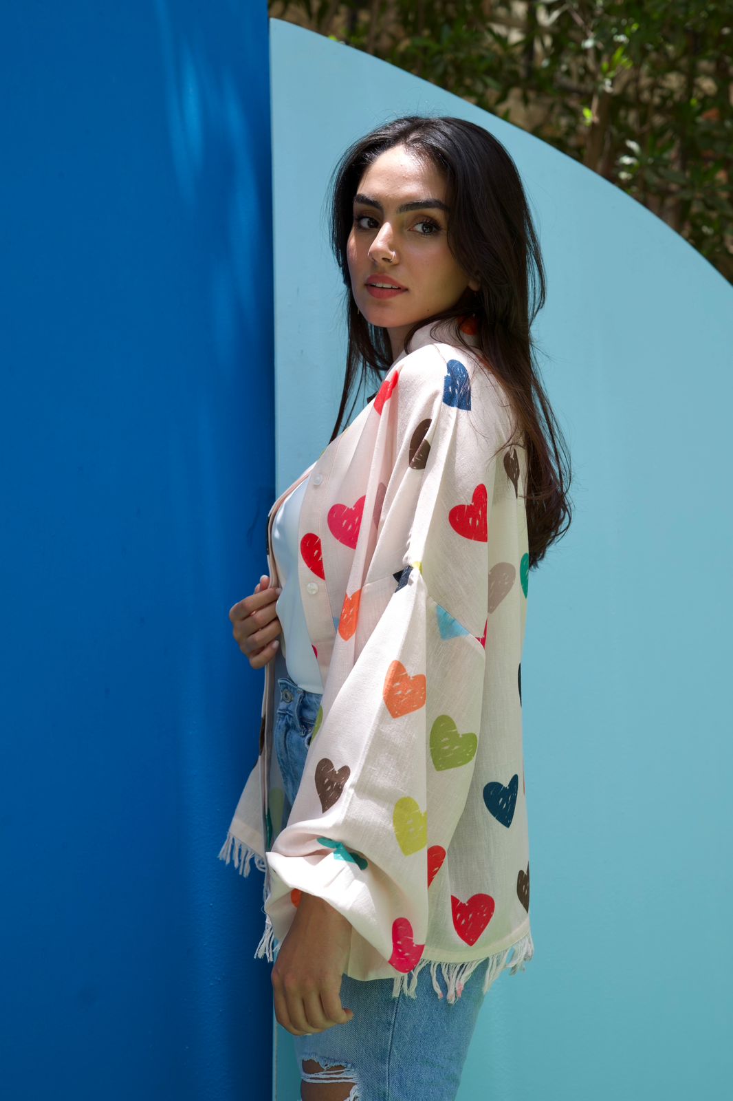 Linen Fringes Shirt - Hearts