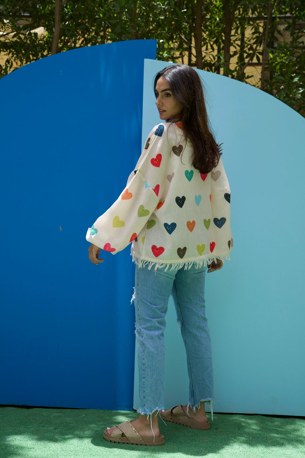 Linen Fringes Shirt - Hearts