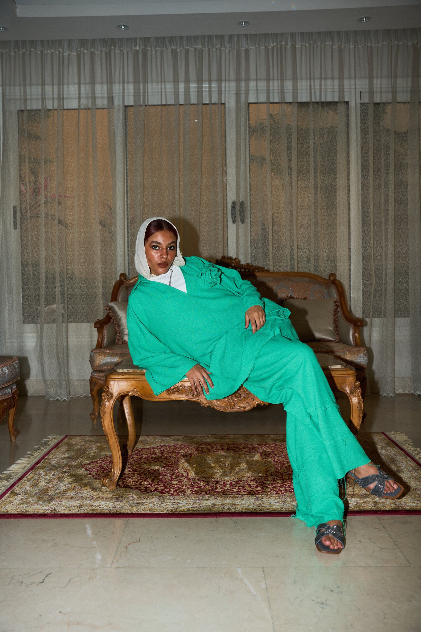 Flower Linen Set - Green