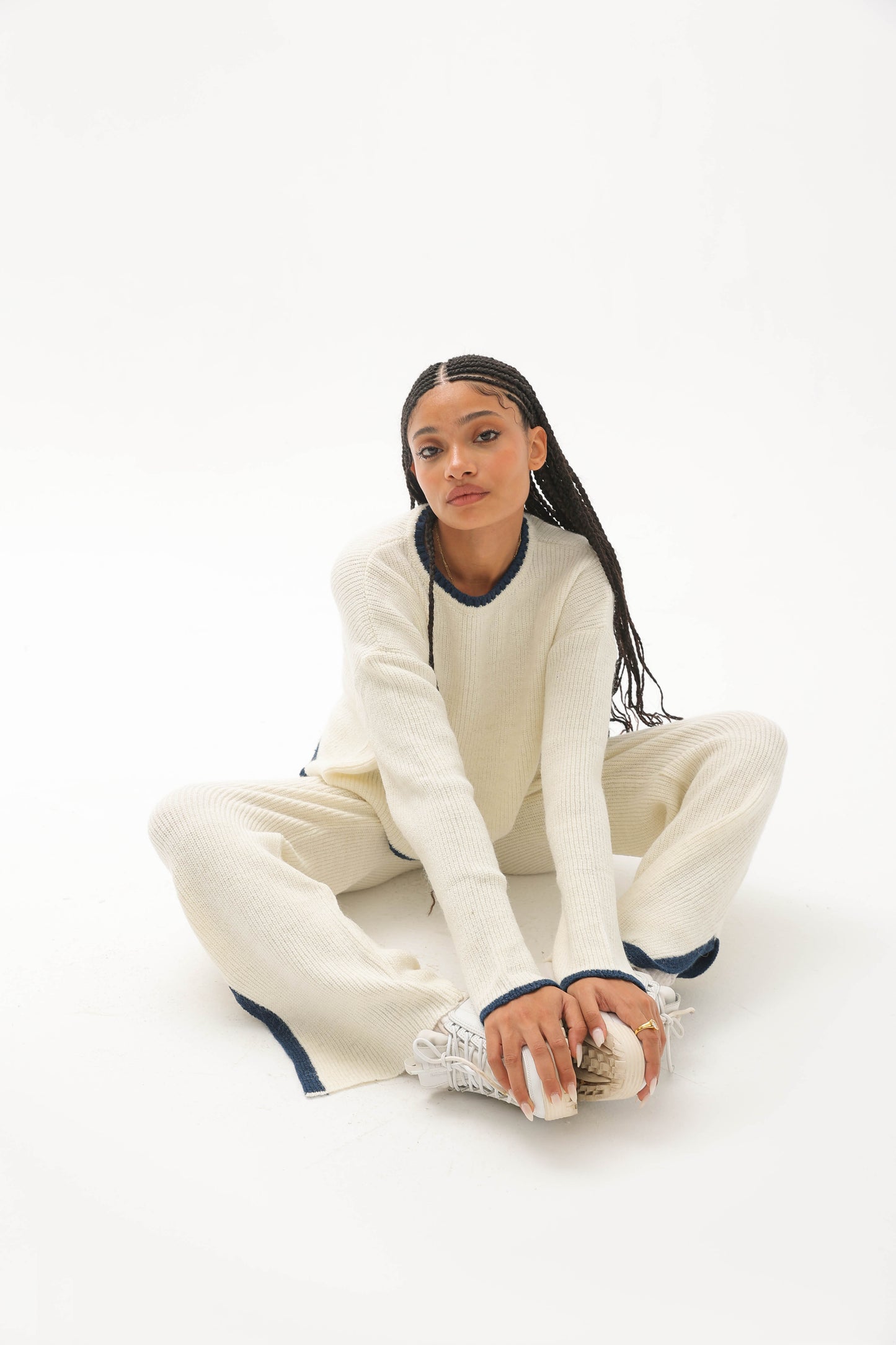 Knit Sweaters Two Piece Set White