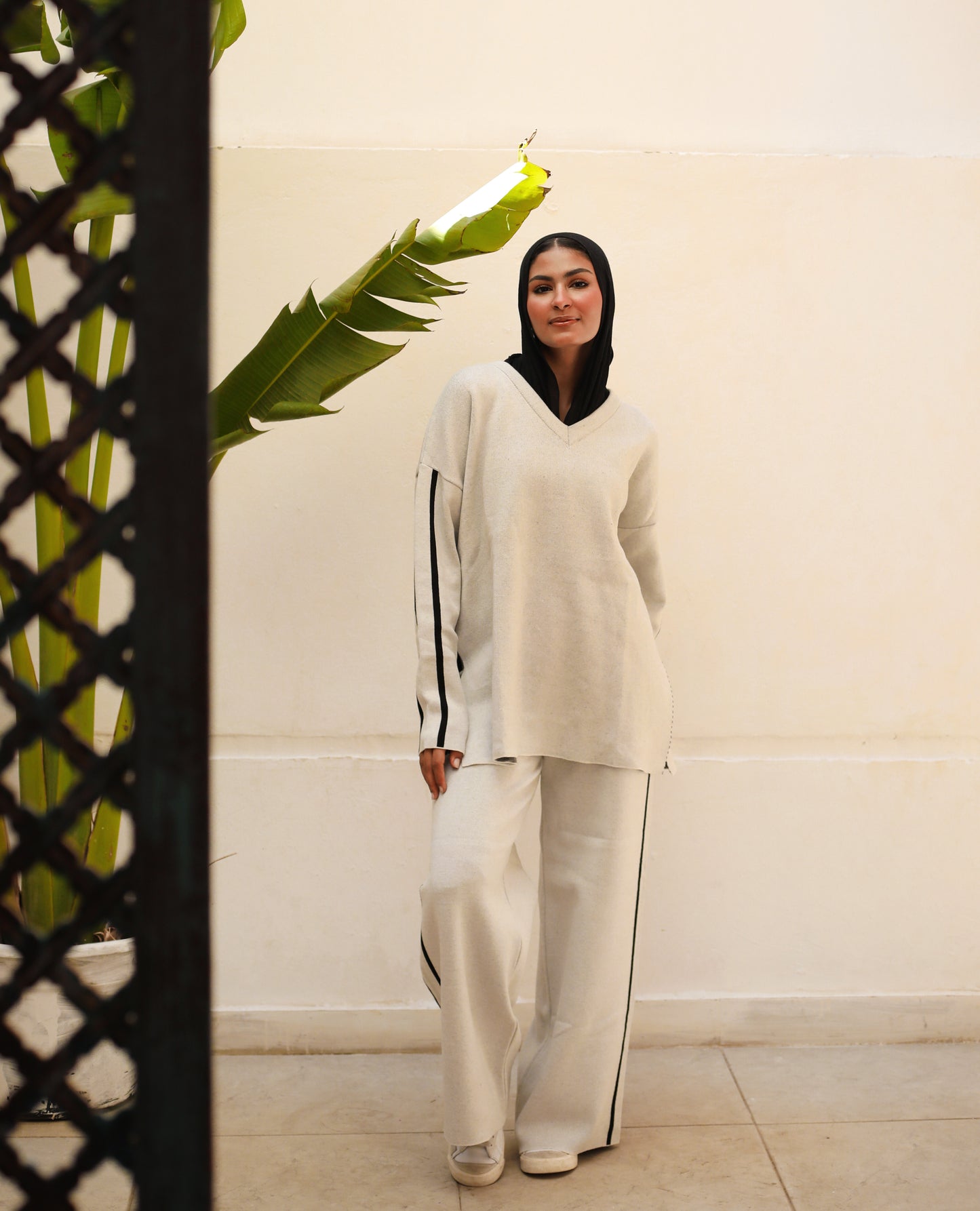 Line Knitwear Set White