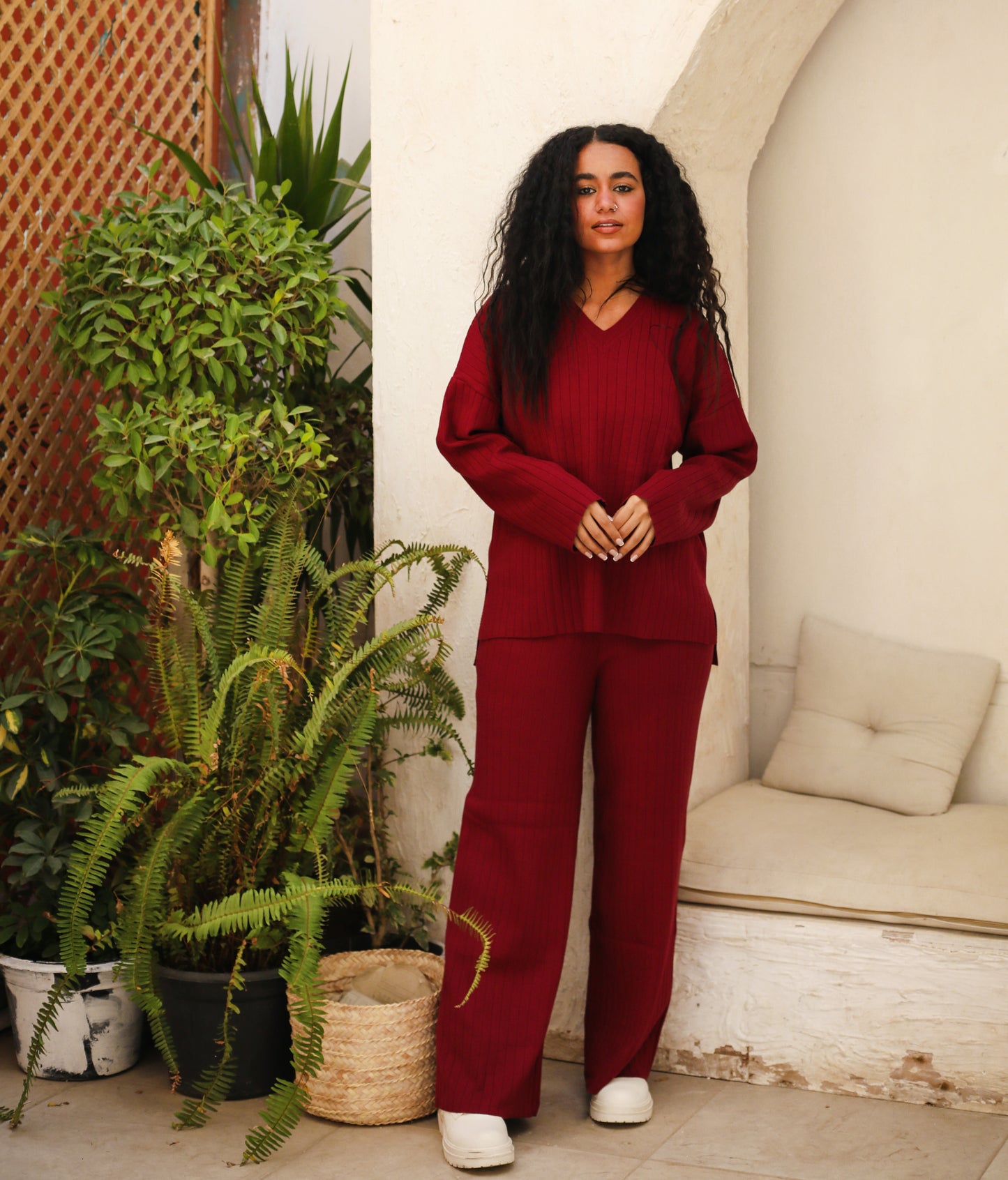 Knitwear Ribbed Set Burgandy