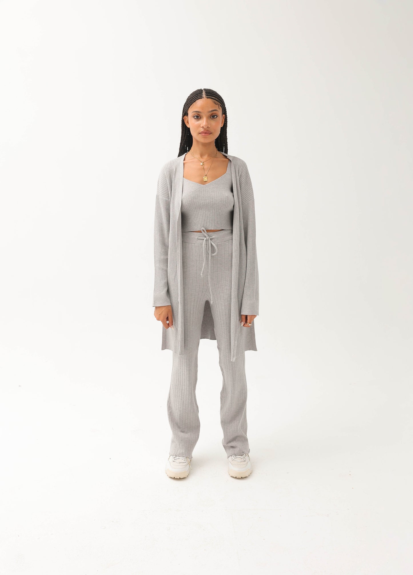 Ribbed Three Pieces Set Grey