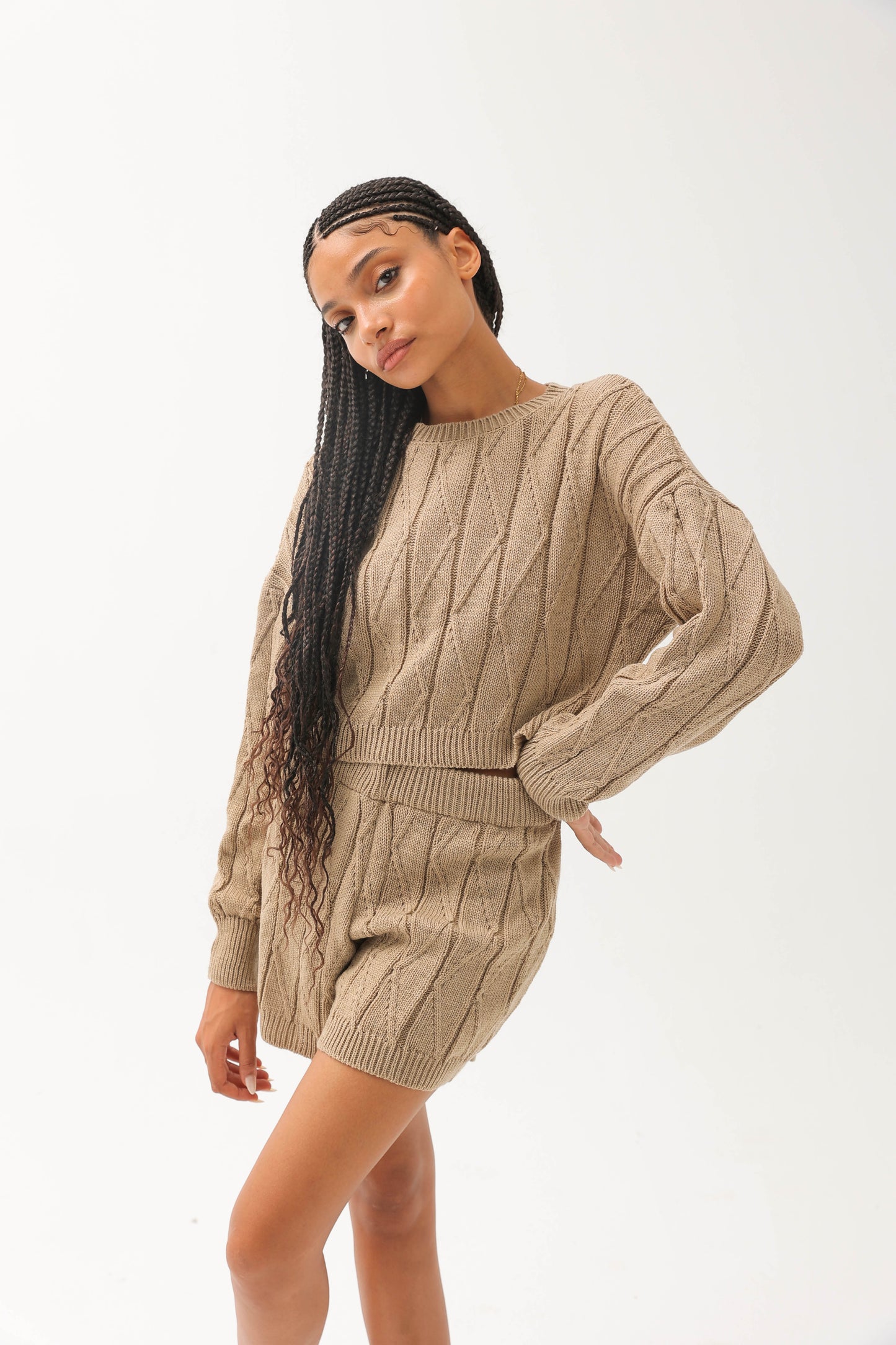 Knitted Short Set Beige