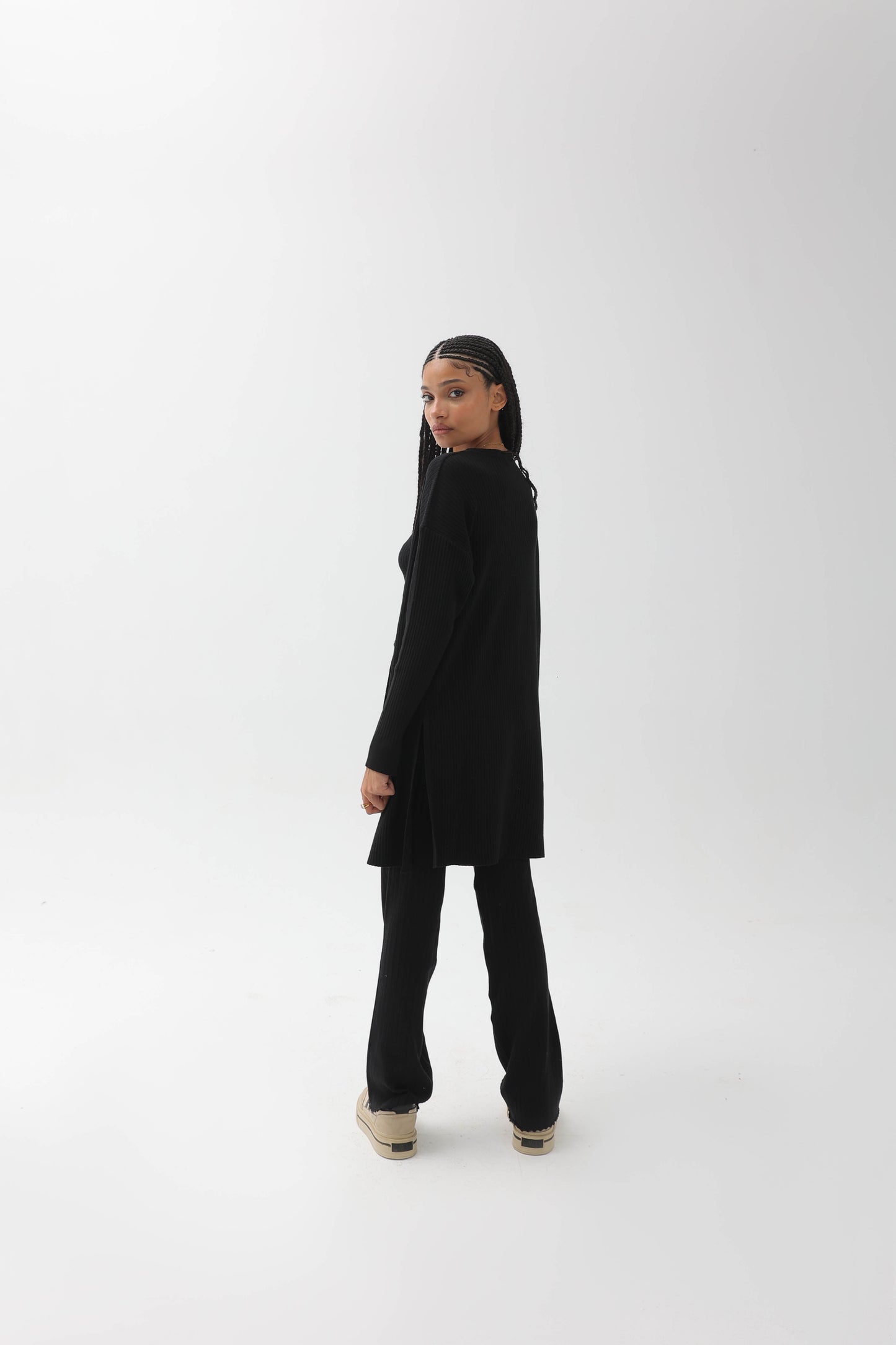 Ribbed Three Pieces Set Black