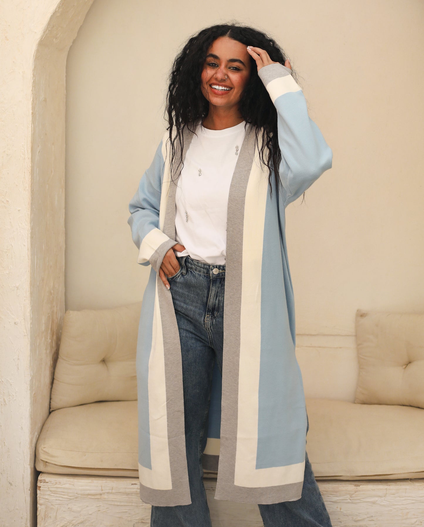 Cardigan Strip Baby Blue