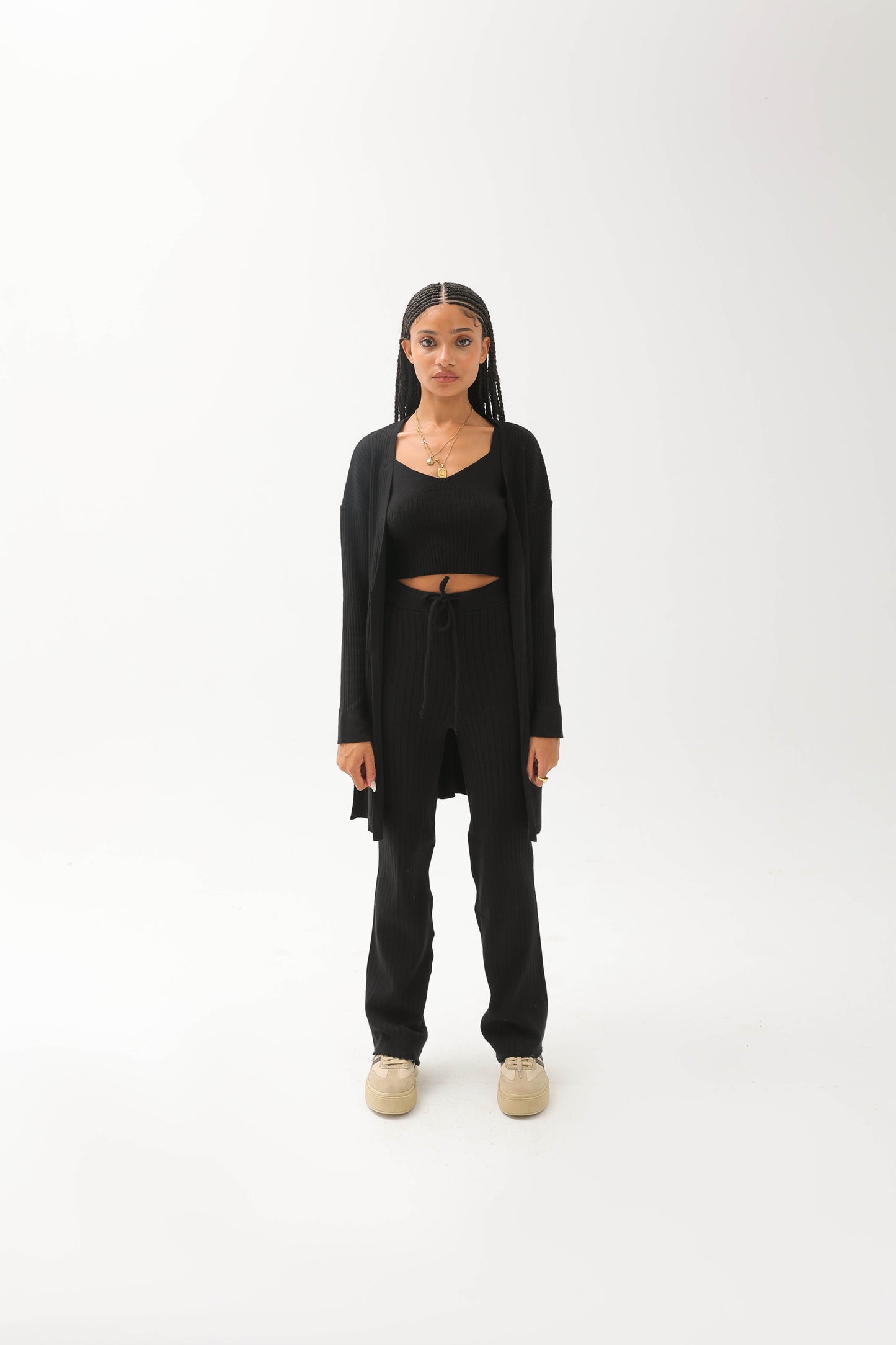 Ribbed Three Pieces Set Black
