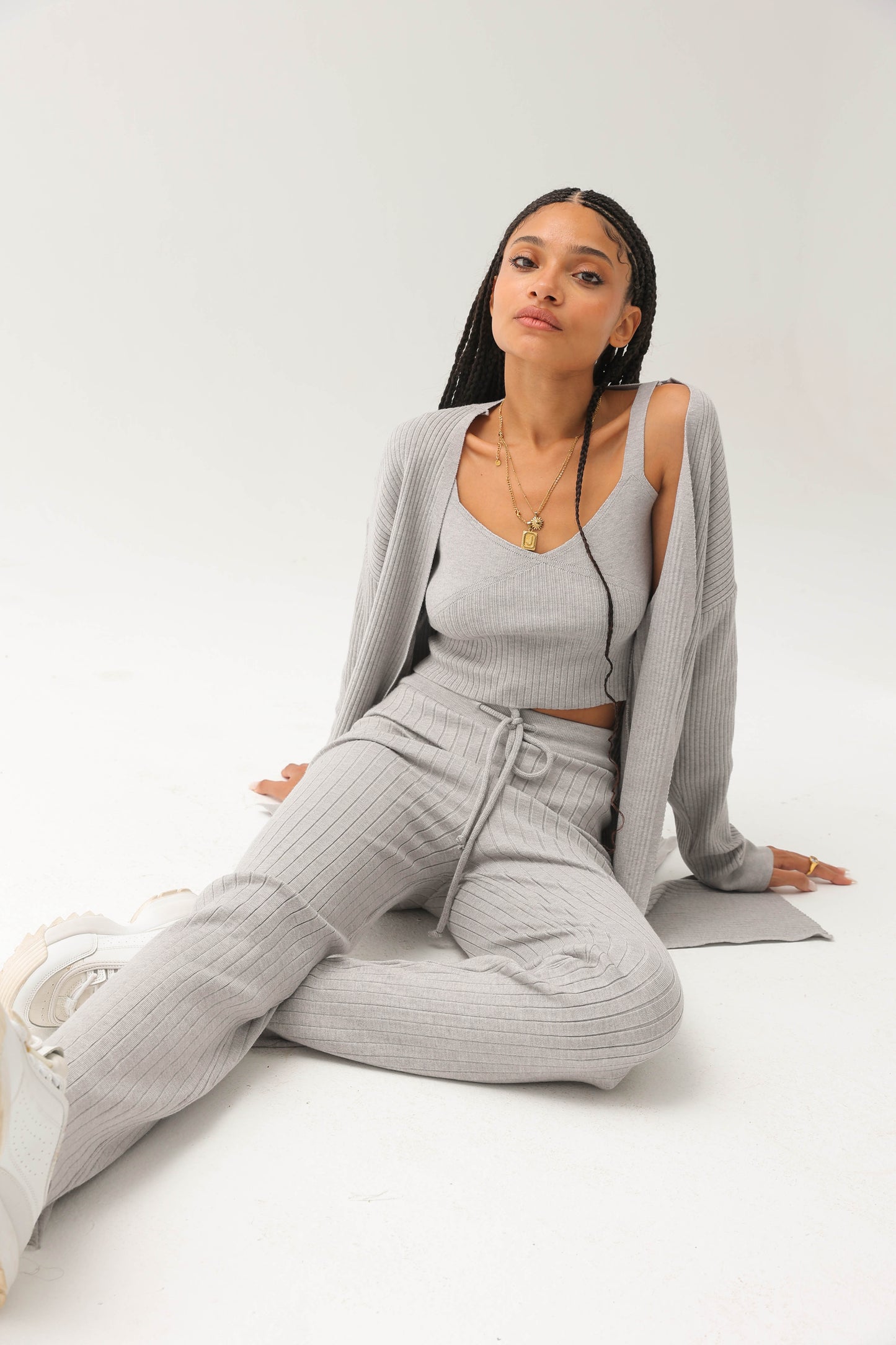 Ribbed Three Pieces Set Grey