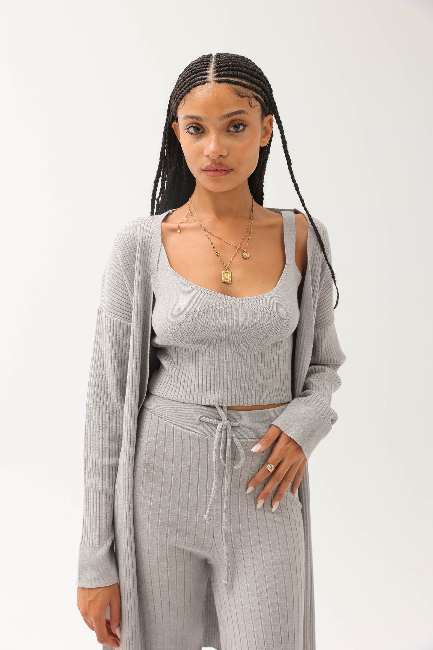 Ribbed Three Pieces Set Grey