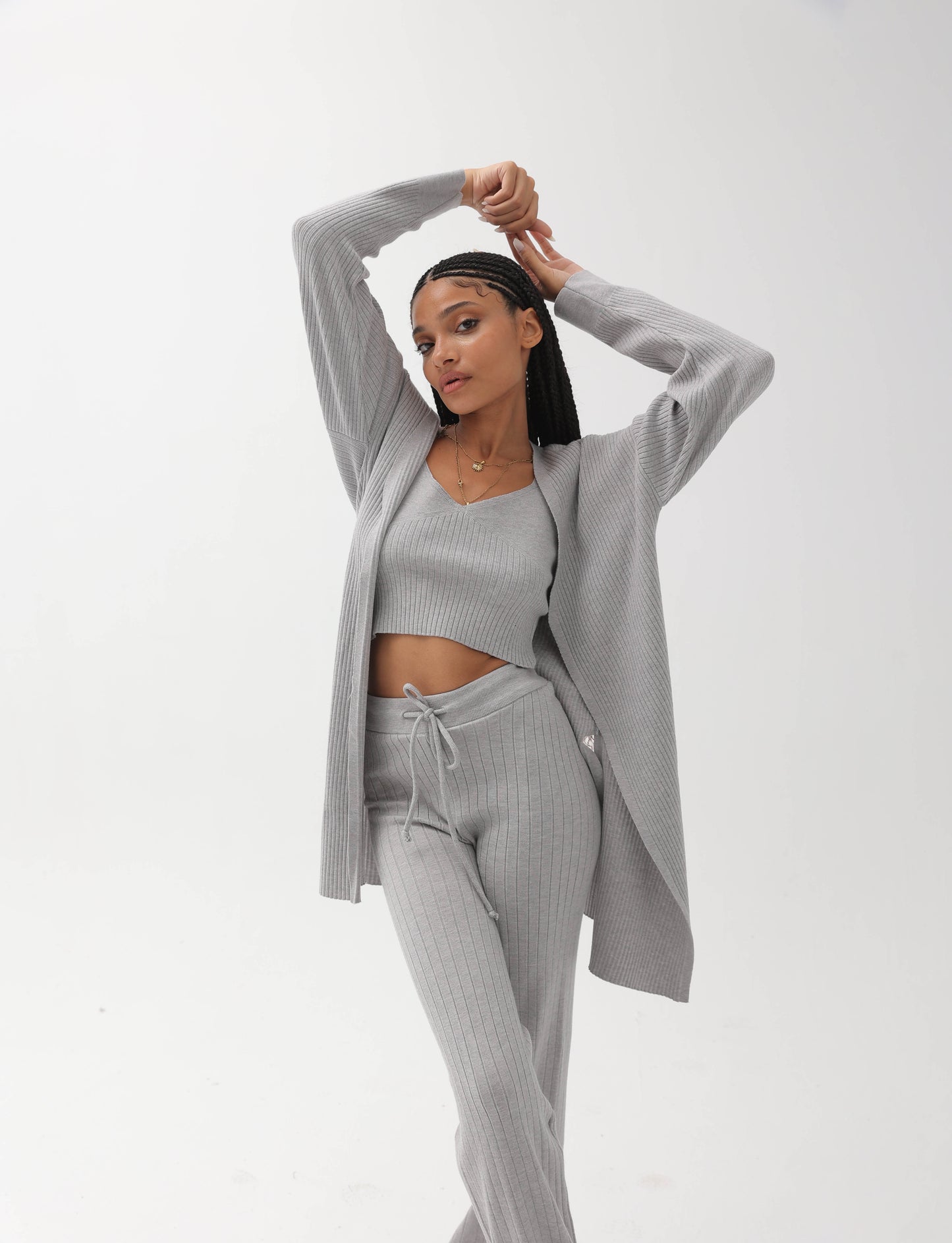 Ribbed Three Pieces Set Grey