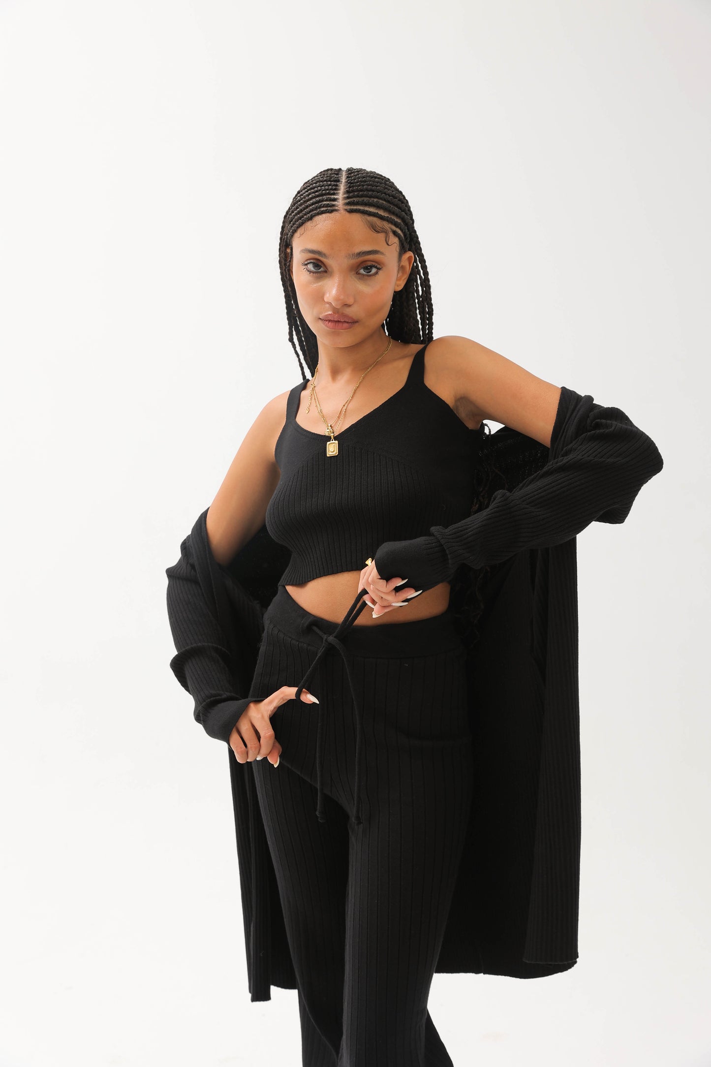 Ribbed Three Pieces Set Black
