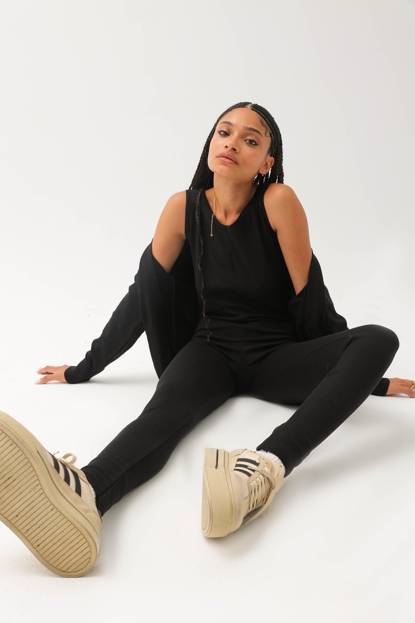 Jumpsuit With Cardigan Set Black