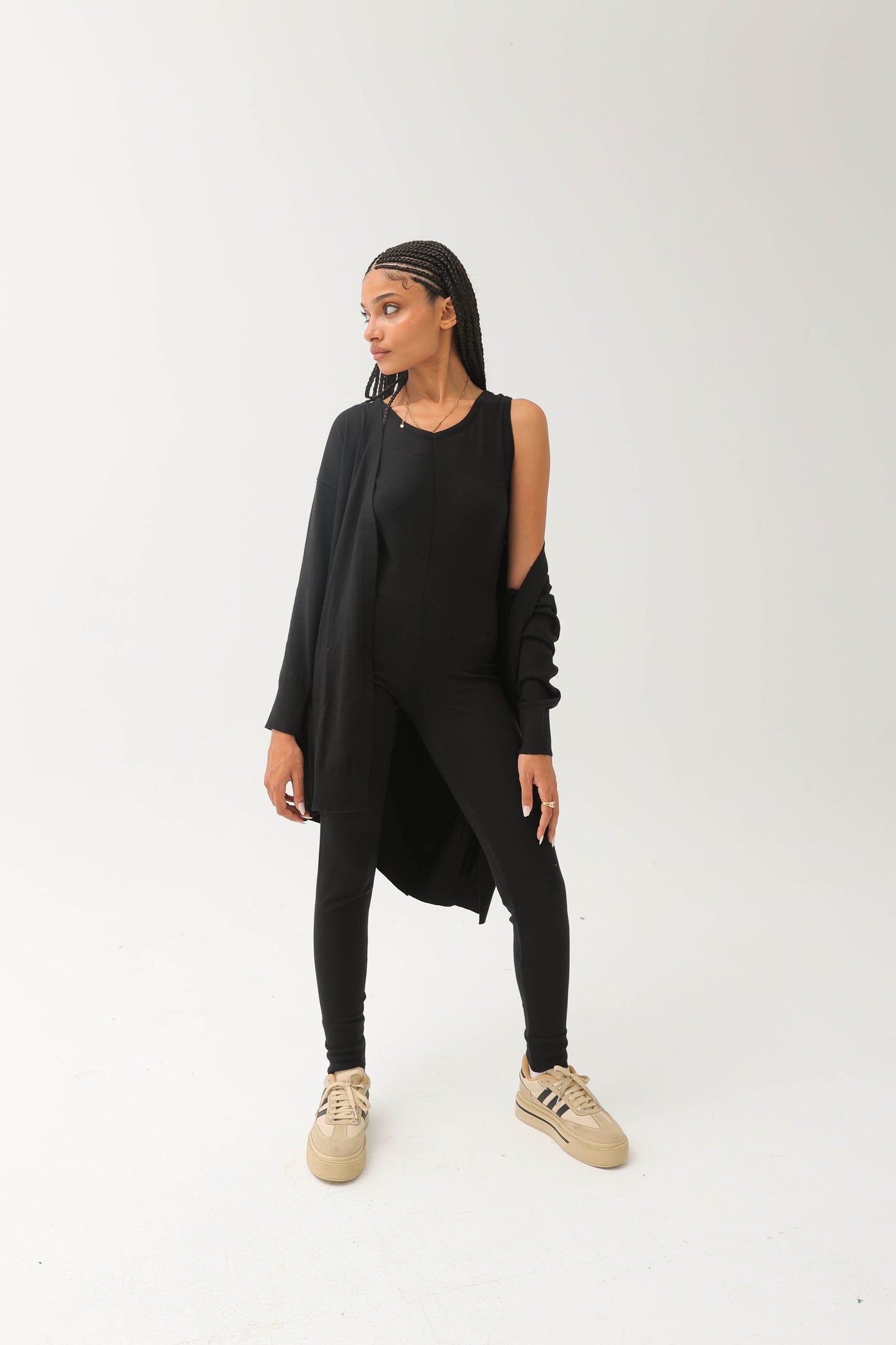 Jumpsuit With Cardigan Set Black
