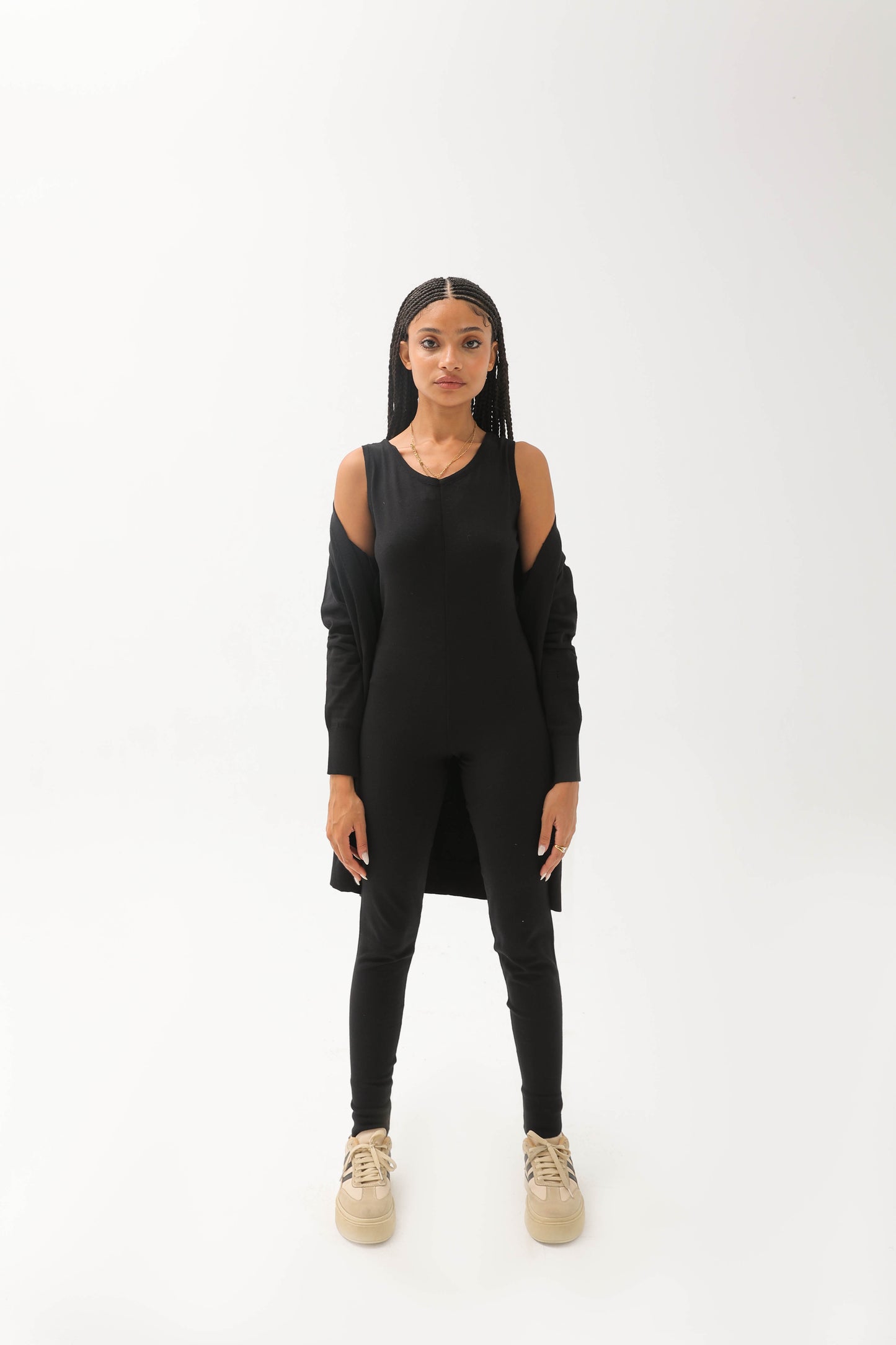 Jumpsuit With Cardigan Set Black