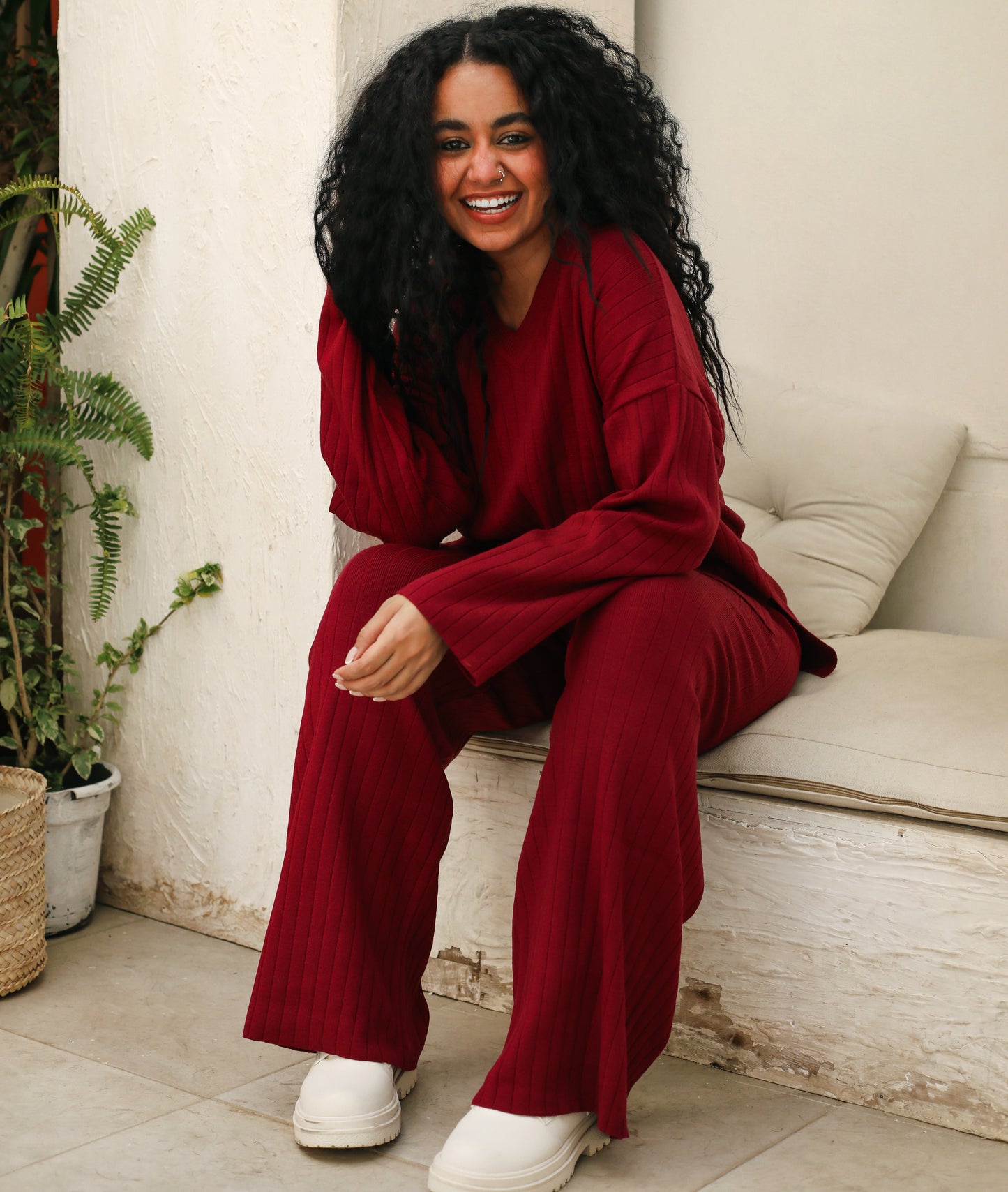 Knitwear Ribbed Set Burgandy