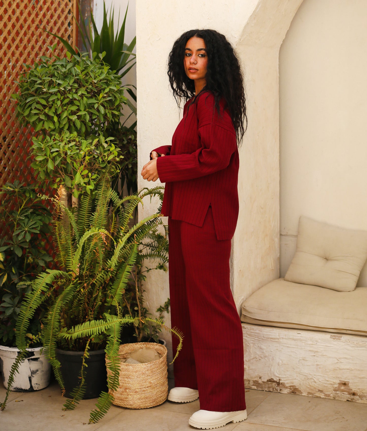 Knitwear Ribbed Set Burgandy