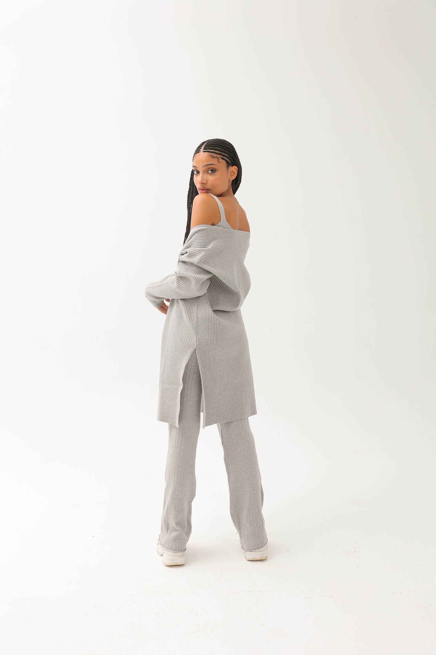 Ribbed Three Pieces Set Grey