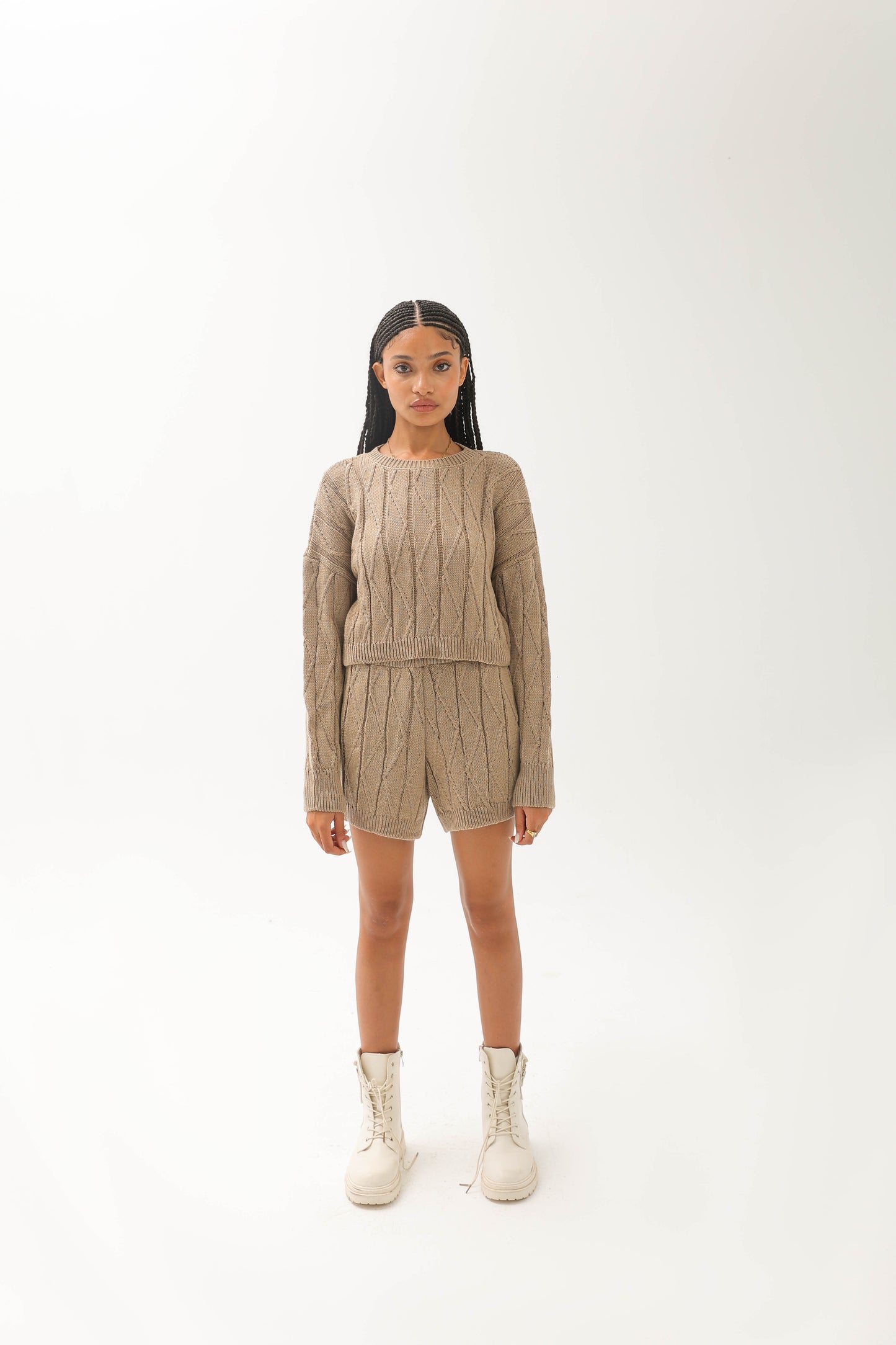 Knitted Short Set Beige