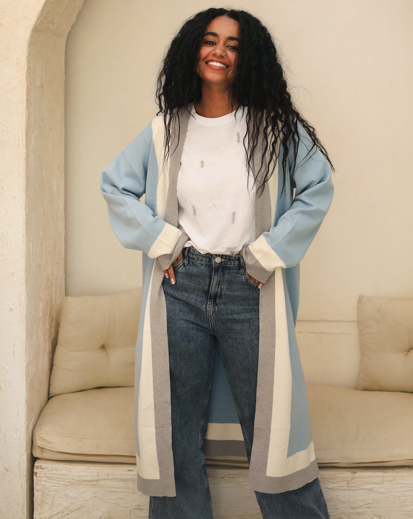Cardigan Strip Baby Blue