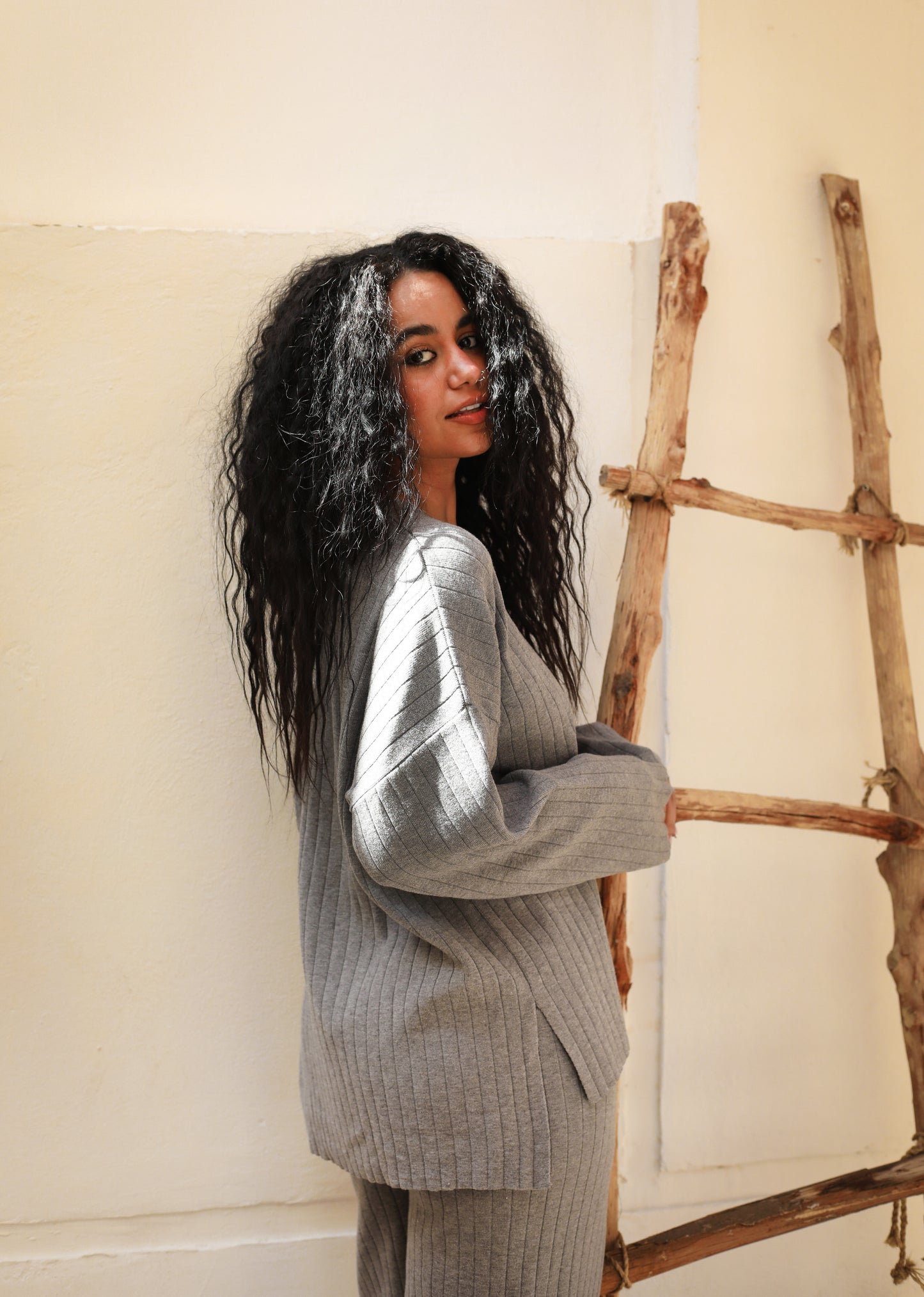 Knitwear Ribbed Set Grey