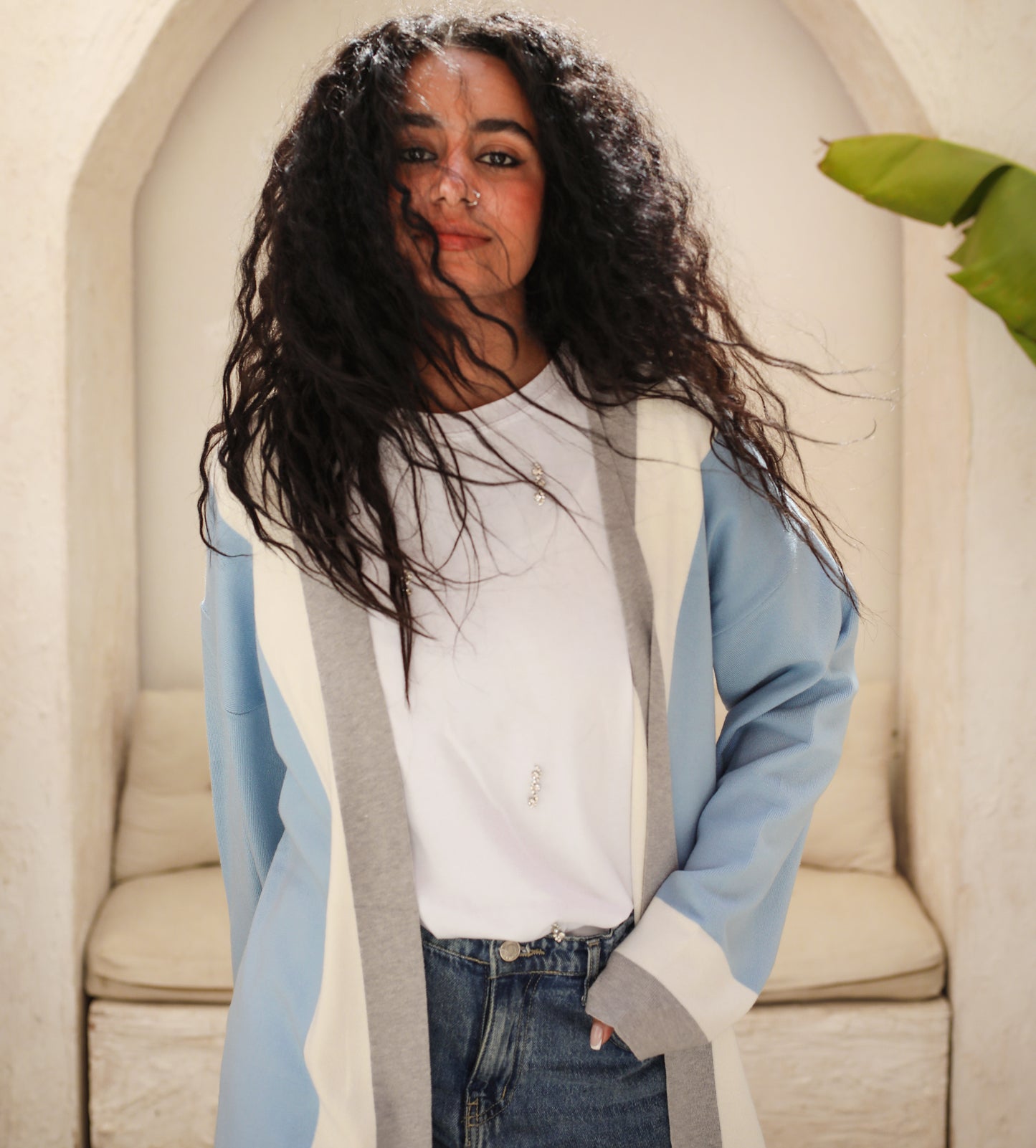 Cardigan Strip Baby Blue