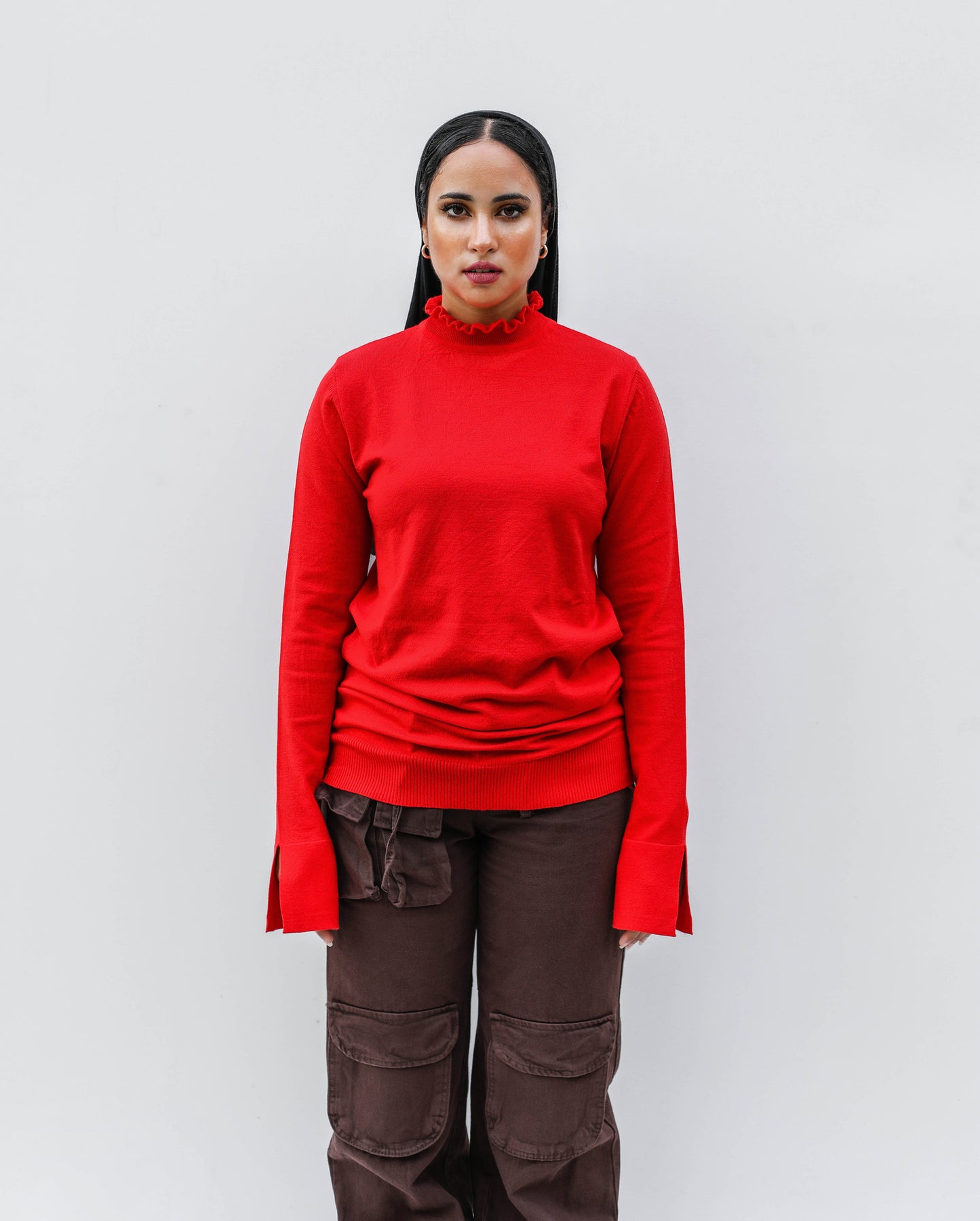 Turtleneck with Ruffle Pullover - Red