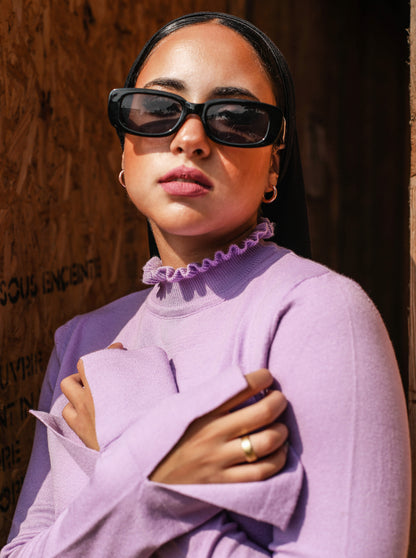 Turtleneck with Ruffle Pullover - Purple