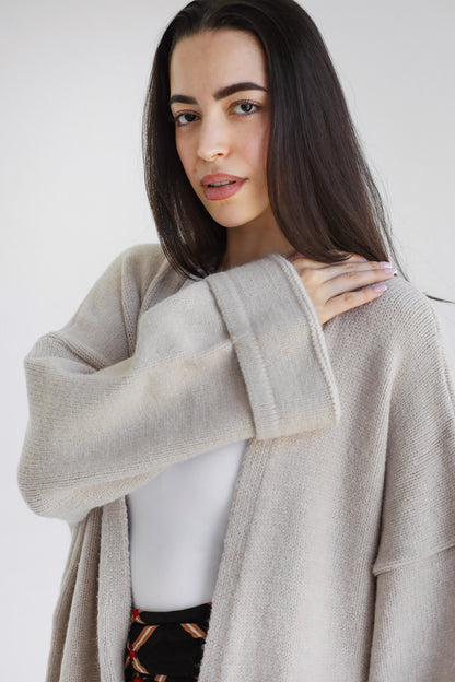 Heavy Knitwear Coat - Beige