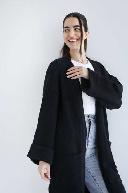 Heavy Knitwear Coat - Black